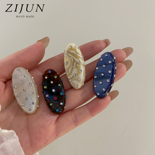 甜美闪钻醋酸小发夹女高级感可爱椭圆鸭嘴夹子头饰侧边刘海夹发卡