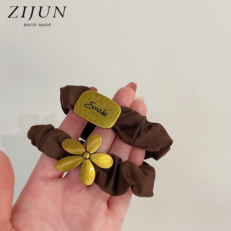 紫郡发圈复古做旧花朵小肠圈头绳