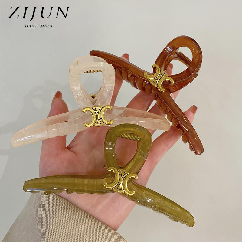 紫郡大号抓夹气质字母鲨鱼夹盘发