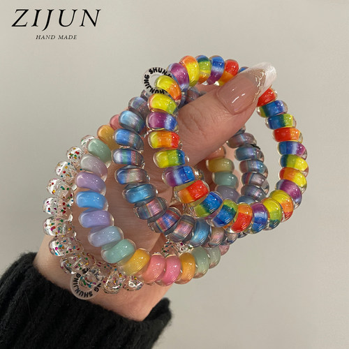 夏天多巴胺彩色电话线发圈女新款