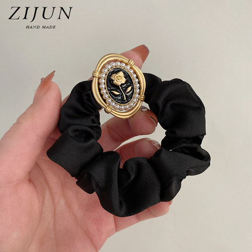 紫郡发绳布艺小香风珍珠玫瑰