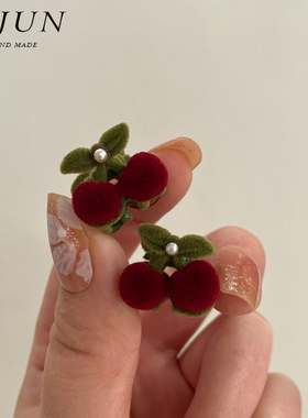 红色樱桃发夹迷你植绒小夹子头饰刘海夹小抓夹发饰发卡边夹碎发夹