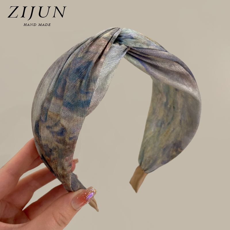 紫郡复古缎面纹理油画宽边发箍