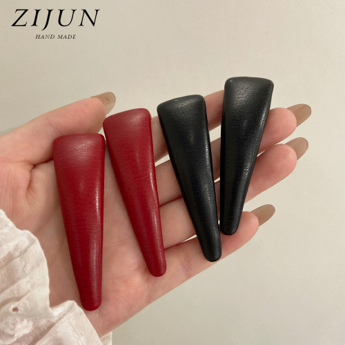 红色水滴皮质发夹女高级感bb夹子