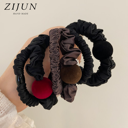 2件套~秋冬丝绒圆球缎面小肠发圈