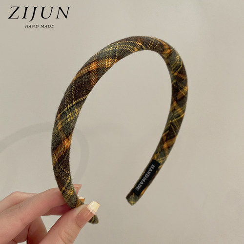 紫郡复古毛呢格纹发箍细边高颅顶