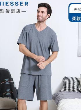 舒雅男士天然粘纤睡衣26春夏短袖短裤宽松家居服套装简约风26839H
