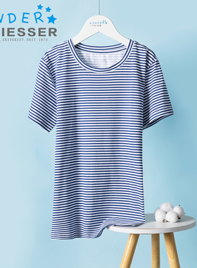 德国舒雅儿童纯棉T恤春夏新款条纹短袖上衣男孩学生汗衫25549U