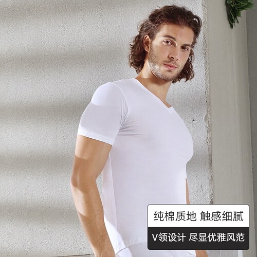 百年品牌舒雅男士纯棉圆领V领T恤