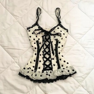 Tank tops2025年夏季新款花朵印花V领法式复古绑带挂脖吊带上衣女