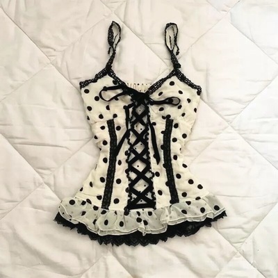 Tank tops2025年夏季新款花朵印花V领法式复古绑带挂脖吊带上衣女