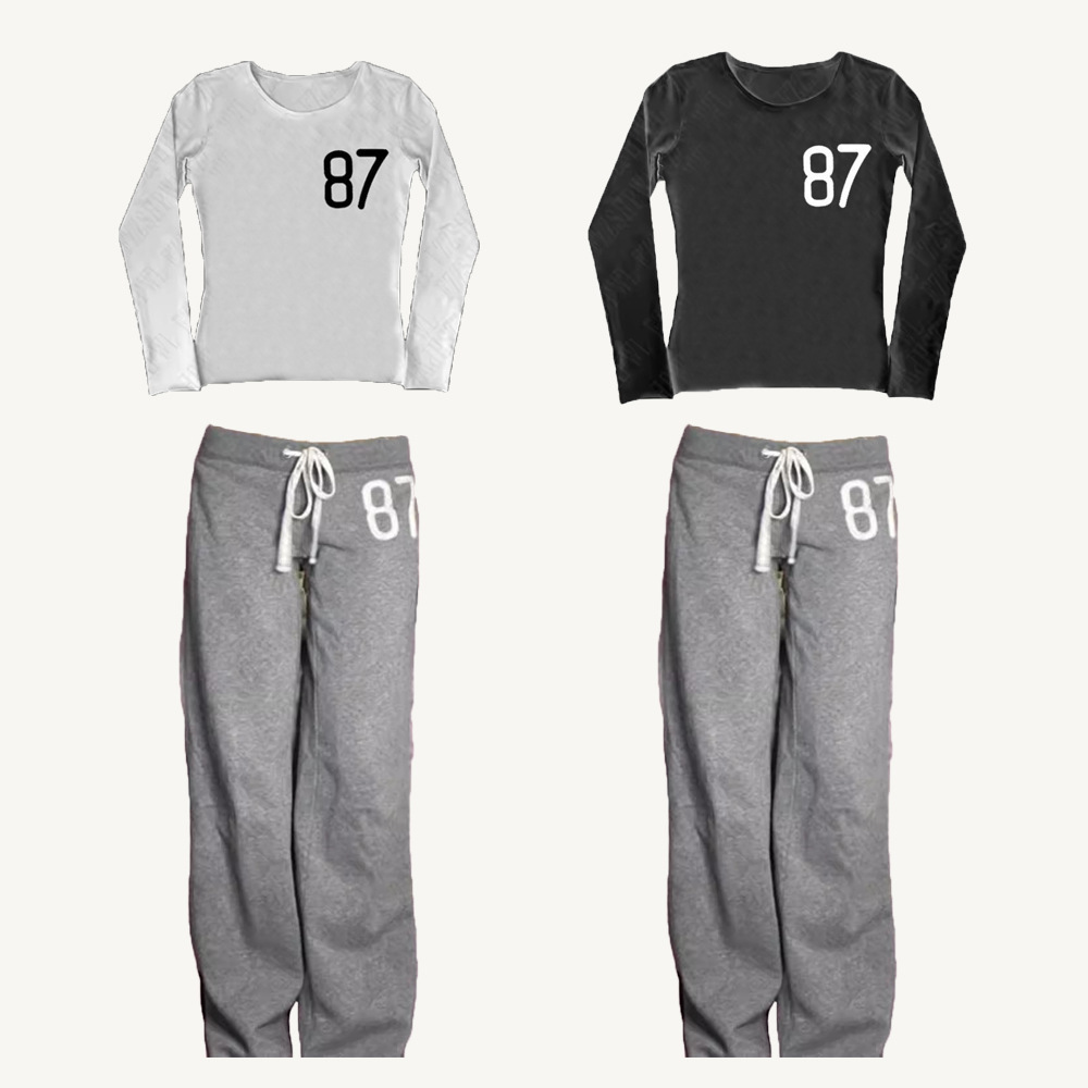 跨境新款美式宽松数字印花休闲松紧腰长裤 时尚潮流清新卫裤卫衣