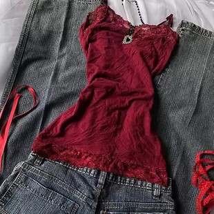 TOP跨境时尚 T恤上衣女生 甜美性感辣妹收腰气质优雅哥特风蕾丝女式