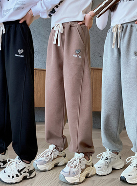 女童裤子春秋新款装季胖孩黑色中大童儿童运动卫裤长裤潮夏薄灰色