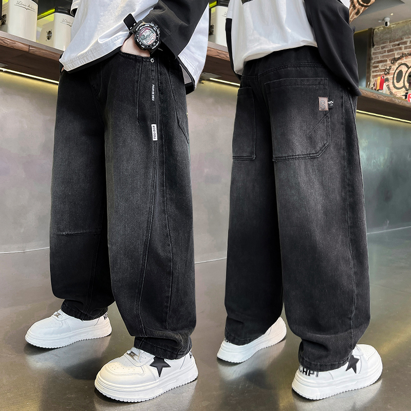 男童裤子春秋新款儿童牛仔裤中大童长裤直筒黑色洋气秋季软男孩潮