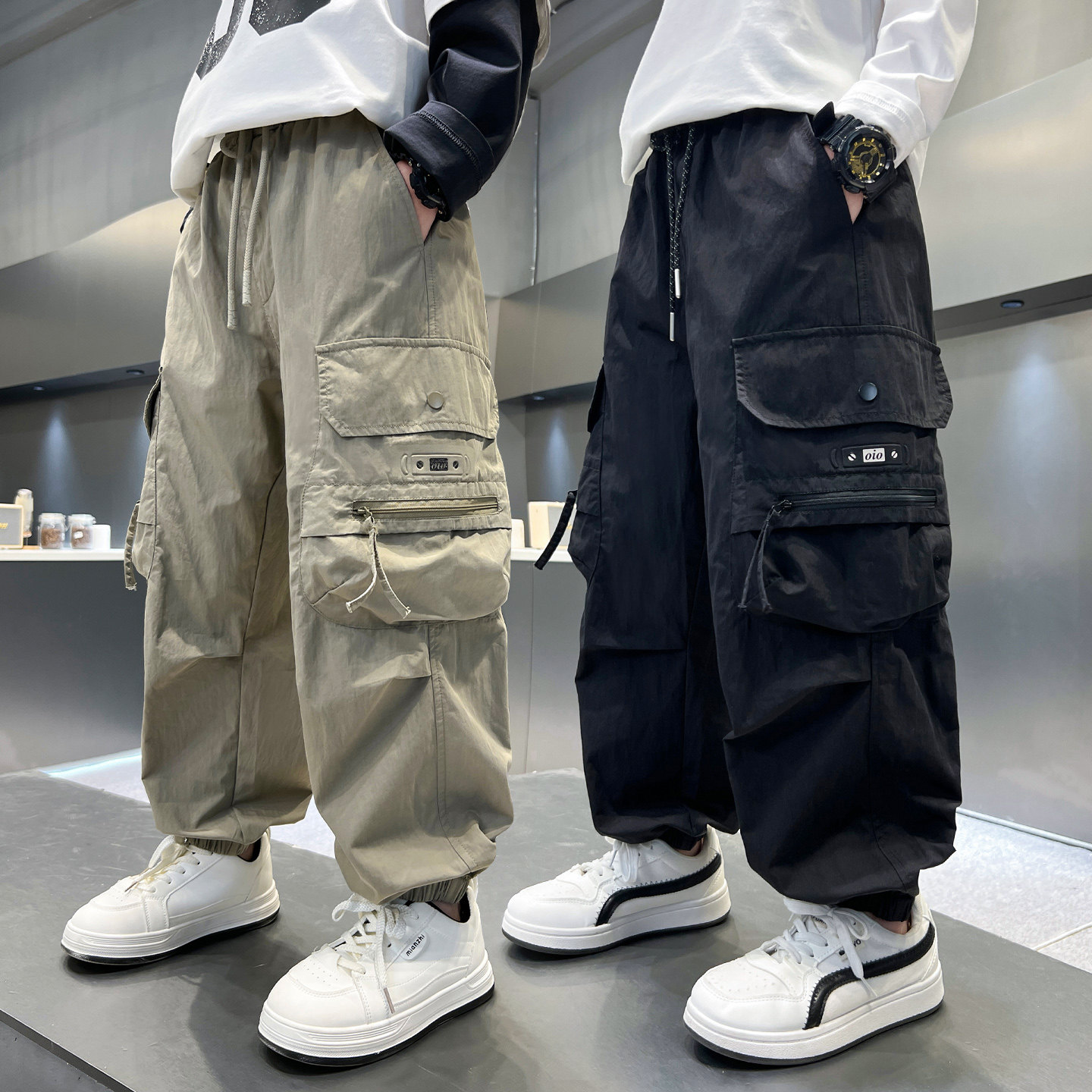 儿童裤子春秋新款男童工装裤中大童长裤束脚男孩春装季宽松休闲潮