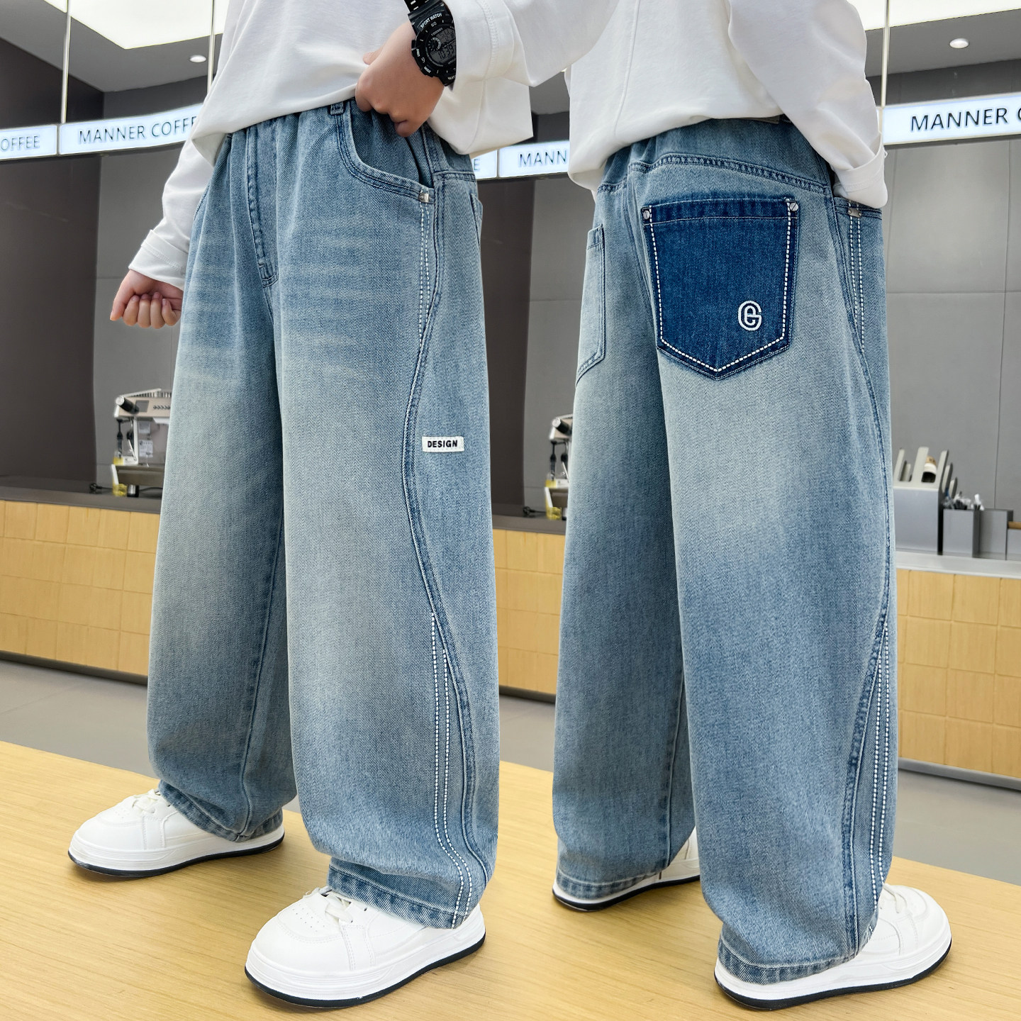 儿童牛仔裤春秋新款男童裤子中大童长裤韩版痞帅直筒宽松装季潮薄