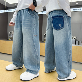 儿童牛仔裤春秋新款男童裤子中大童长裤韩版痞帅直筒宽松装季潮薄