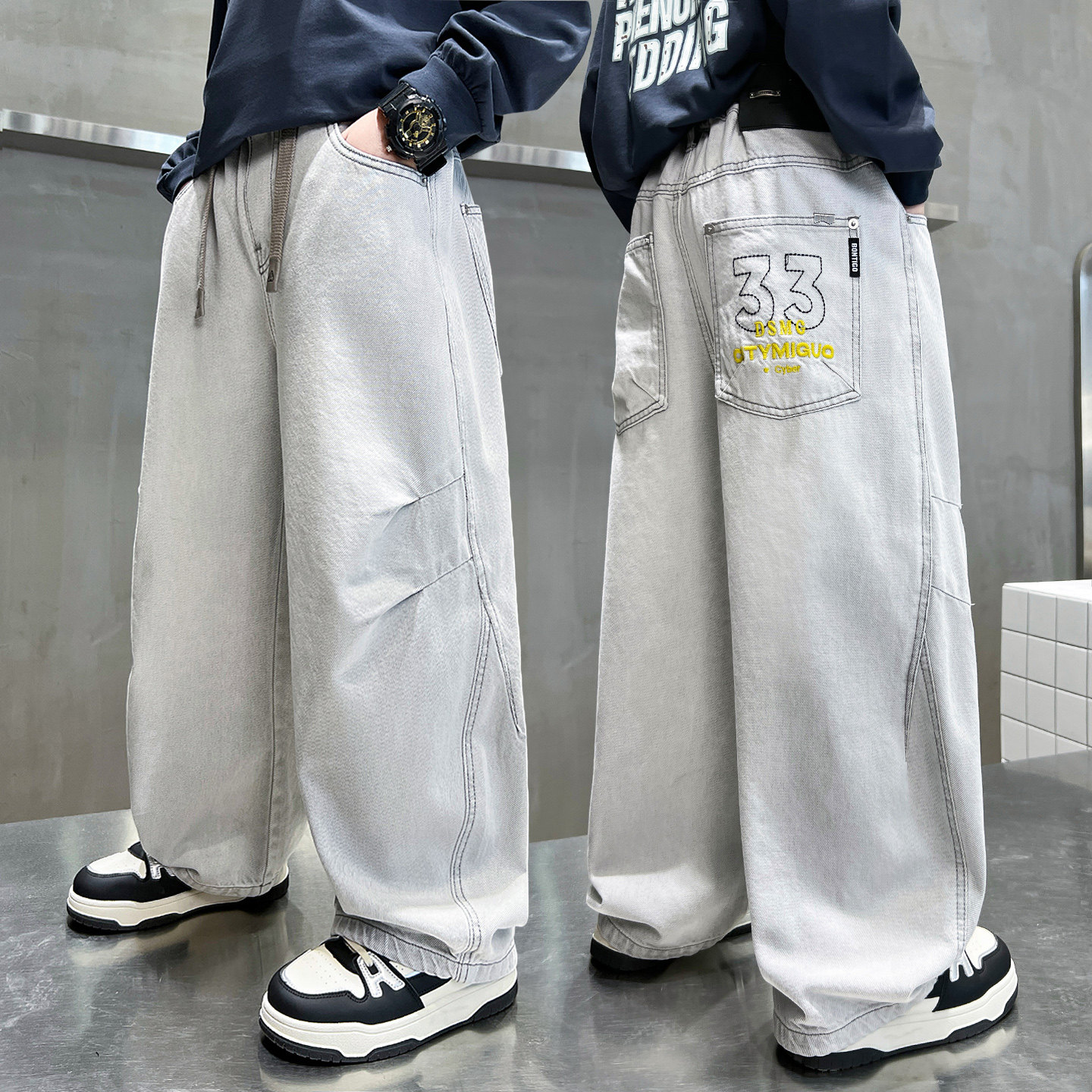 儿童牛仔裤春秋新款直筒透气男童裤子中大童长裤休闲春季男孩宽松