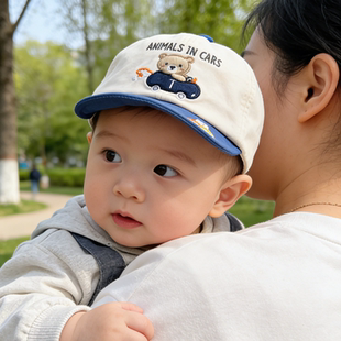 婴儿帽子男宝女宝遮阳帽可爱小熊萌春秋季薄款婴幼儿鸭舌帽软檐萌