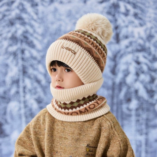 秋冬季儿童帽子围脖两件套装男童保暖帽子宝宝洋气女童毛线帽冬天