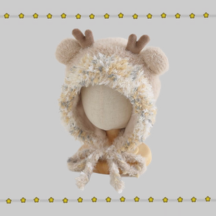 秋冬季儿童帽子宝宝毛线帽加绒冬天可爱男童保暖帽护耳女童毛绒帽