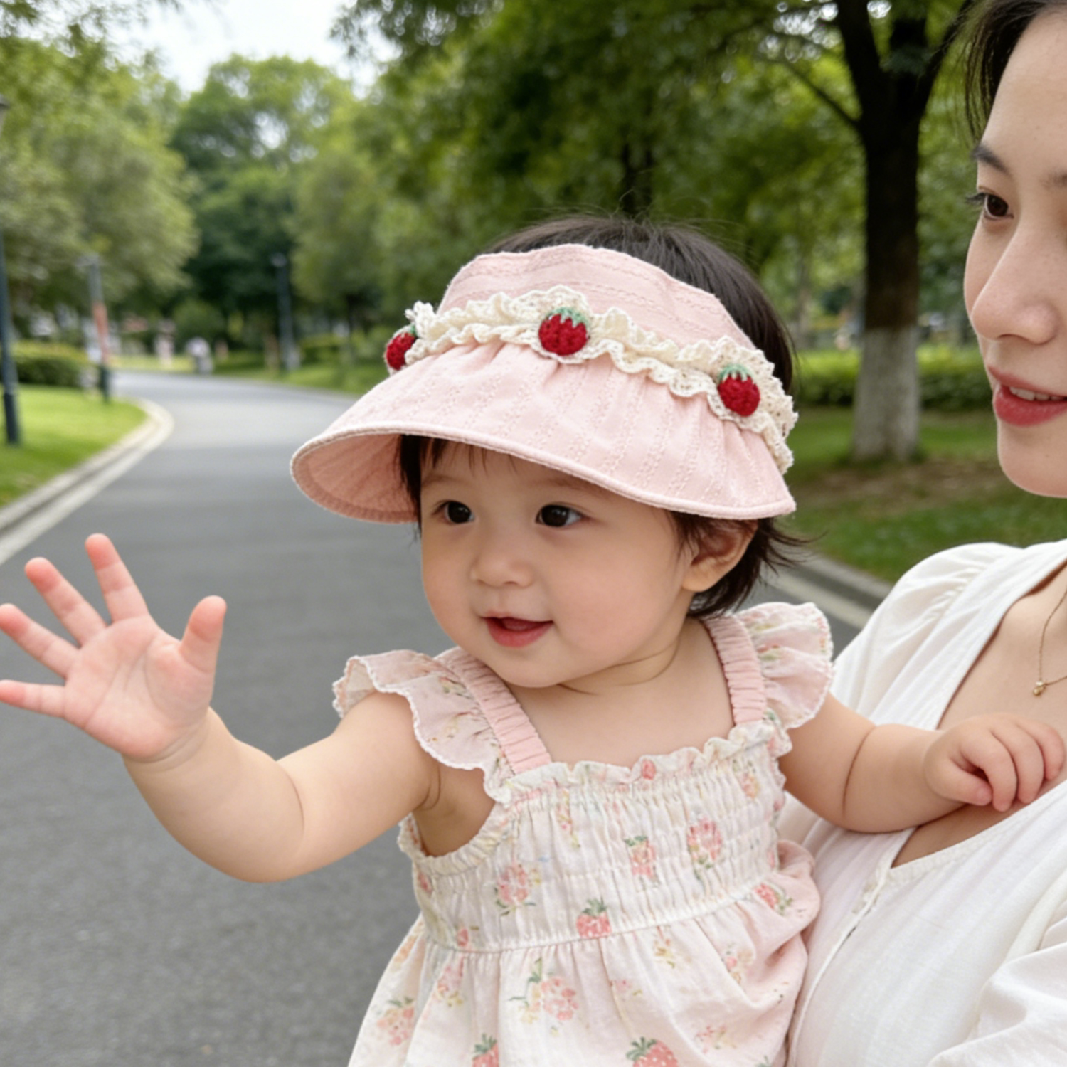夏天宝宝防晒帽子婴幼儿空顶帽女宝大檐夏季出游户外婴儿遮阳帽萌图片
