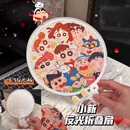 新款 夏季 卡通家族手摇扇ins创意可爱折叠手持圆扇长柄扇子学生用