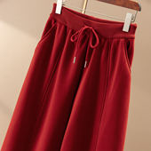 新年红 法柜2种裤 型松紧腰加绒镰刀香蕉 H春上7号 束脚卫裤 女94F2