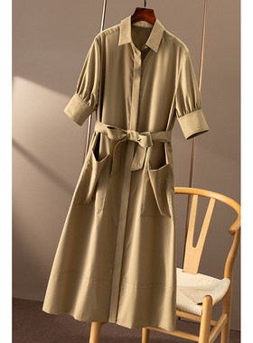 AA￥399 秒！春天家 通勤 好版型含天丝收腰衬衫连衣裙女9W07