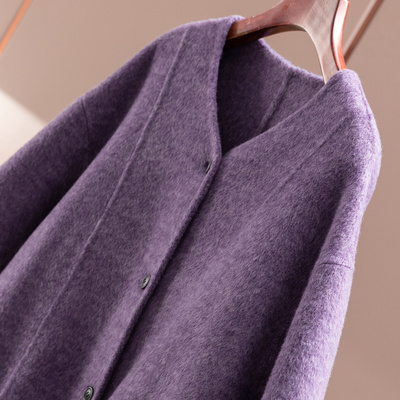 法G羊绒羊毛双面呢圆领大衣外套