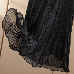 法G重工压褶刺绣2M 大摆A字网纱半身裙女05L8 灵动飘逸 H春上7号