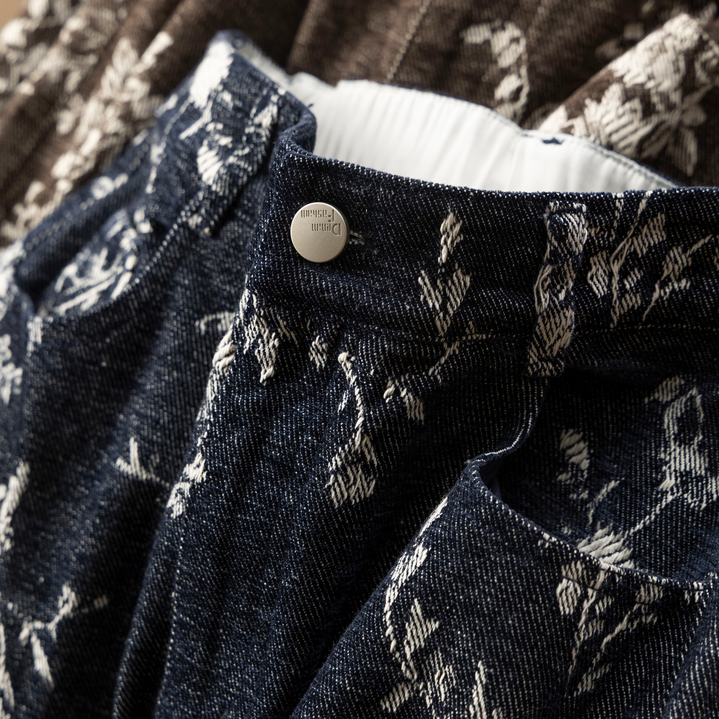 法柜重工植绒提花高腰阔腿牛仔裤