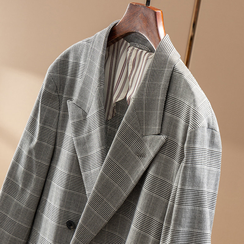 ￥569 秒！春天家 通勤千鸟格含羊毛双排扣西装外套女26F8