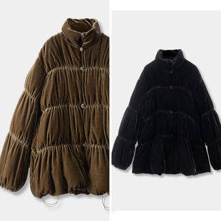 H春上7号 高奢臻品 法柜真丝丝绒娃娃款90鹅绒捏褶羽绒服D女00K1