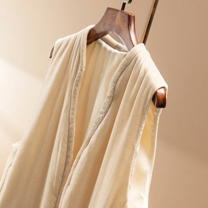 H春上7号 老钱复古 法G气质通勤真丝丝绒V领棉服马甲外套女74F5特