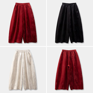 D女79I4 法G复古提花含亚麻松紧腰大阔腿镰刀裤 H春上7号 藏腿型