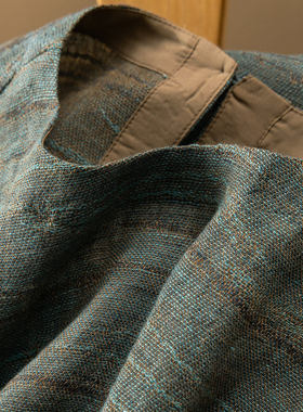 H春上7号 素染蓝棕 法柜100色织亚麻圆领A字背心连衣裙D女12K7