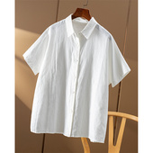 秒 亚麻 篙阶休闲万搭纯色翻领短袖 ￥179 衬衫 春上7号女30C0