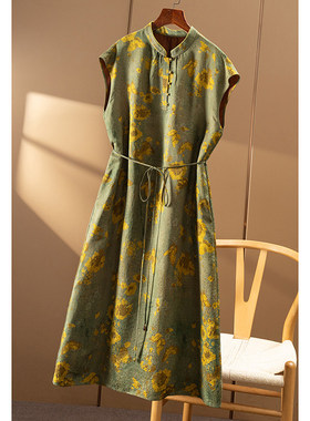 FF￥1060 秒！新中式重磅真丝绞罗香云纱收腰连衣裙春天家63A3