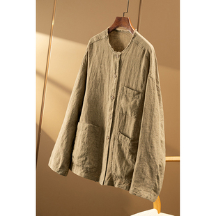 法柜高品质100色织亚麻圆领衬衫 春天家 外套女9W69 秒 ￥436