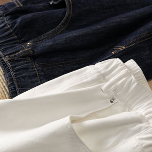 T女14L9 法柜高品100棉松紧高腰阔腿镰刀裤 H春上7号 白色更吸睛