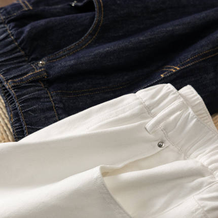 H春上7号 白色更吸睛  法柜高品100棉松紧高腰阔腿镰刀裤T女14L9