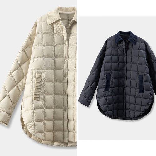 法柜拼针织羊毛90白鹅绒羽绒服