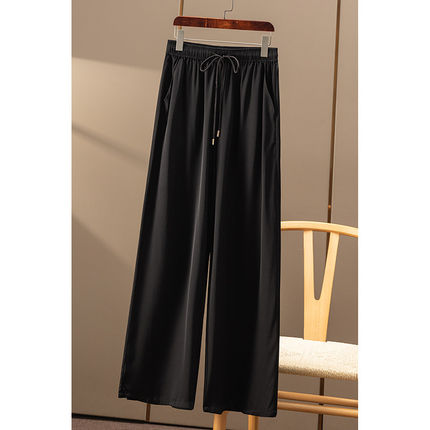 AA￥389 秒！春天家 通勤 弹力真丝双乔松紧腰直筒阔腿裤女8W90