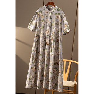 AA￥699 秒！春天家  奢P真丝双绉印花小立领衬衫连衣裙女58B4