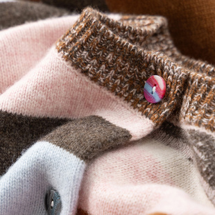 D女91E8 法柜100美丽诺羊毛圆领嵌花毛衣开衫 H春上7号 彩色条纹