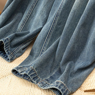 D女57I8 法G复古蓝手工缝线高腰阔腿镰刀牛仔裤 H春上7号 大长腿