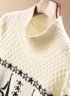 H春上7号 文艺高知 法柜100绵羊毛立体绞花高领提花毛衣D女91E0