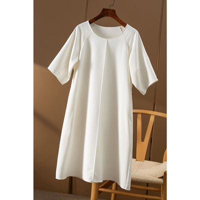 AA￥979 秒！笈简重磅40姆米真丝立体捏褶短袖连衣裙女春天家5N40